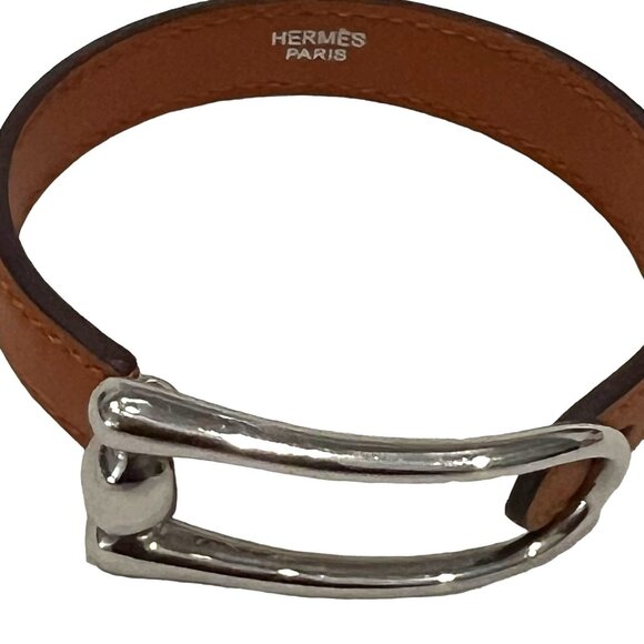 HERMES Brown, Leather & Silver Buckle Bracelet #1307 - Picture 6 of 11